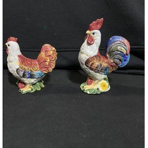 Rooster and Hen With Fruit Ceramic Salt and Pepper Shakers